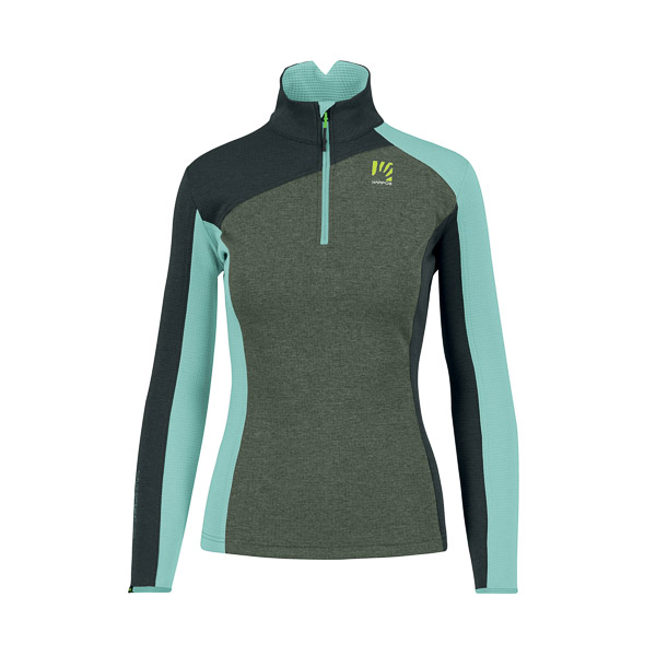 Karpos FEDERA HALF-ZIP dámska flíska Thyme/Black Sand/Aqua Sky